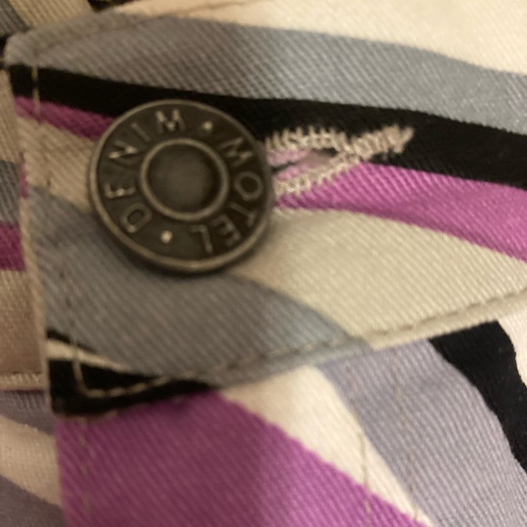 MOTEL ROCKS Zoven Trousers in 60s Abstract Purple Swirl Kick Flare - Picture 7 of 10